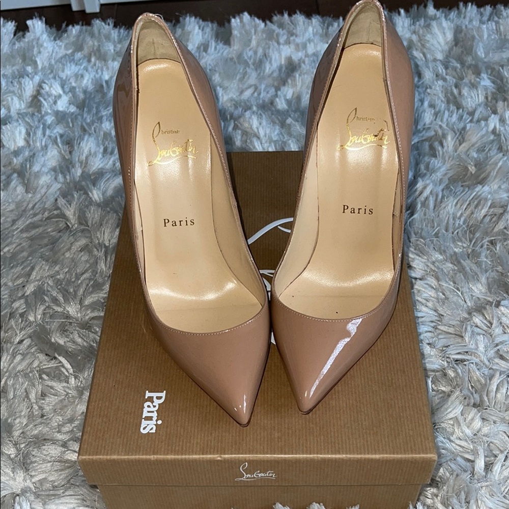 Christian Louboutin Pigalle 120 Nude Stiletto Heels Patent Leather